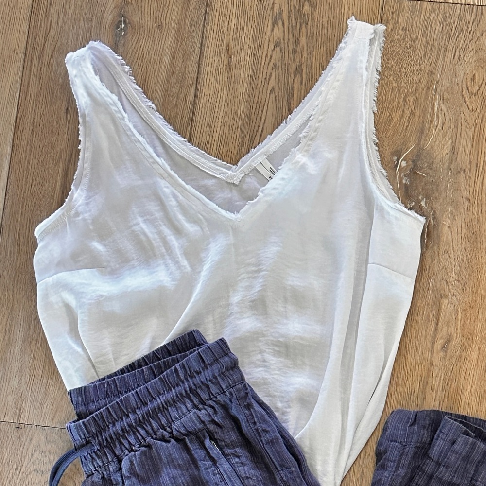Anthropologie White Satin Tank Top